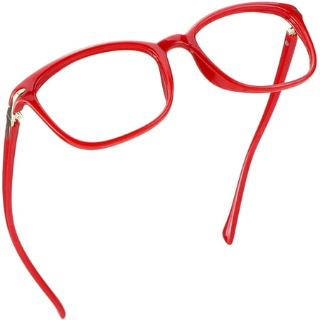 LifeArt Square Frame Blue Light Blocking Reading Glasses, Computer Gaming TV Glasses for Women Men (Red, +1.25 Magnification)