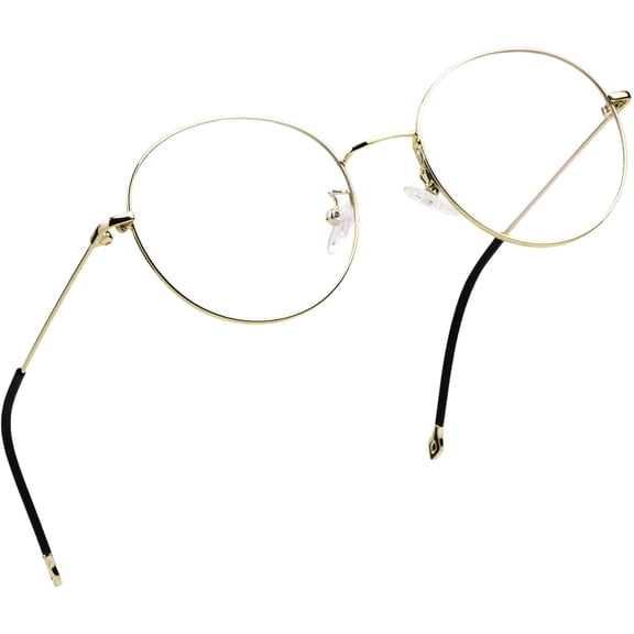 LifeArt Blue Light Blocking Glasses, Anti Eyestrain, Computer Reading Glasses, Gaming Glasses, TV Glasses for Women Men, Stylish Unisex Alloy Round Frame (Golden Steel, +0.75 Magnification)