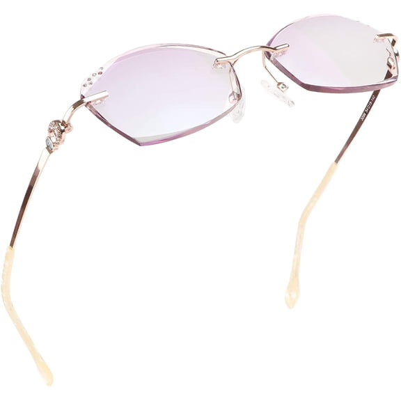 LifeArt Blue Light Blocking Glasses, Computer Reading Glasses, Anti Blue Rays, Reduce Eyestrain, Rimless Frame Tinted Lens with diamond, Stylish for Men and Wowen (+1.00 Magnification)