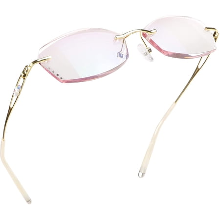LifeArt Blue Light Blocking Glasses, Computer Reading Glasses, Anti Blue Rays, Reduce Eyestrain, Rimless Frame Tinted Lens with diamond, Stylish for Men and Wowen (+4.00 Magnification)