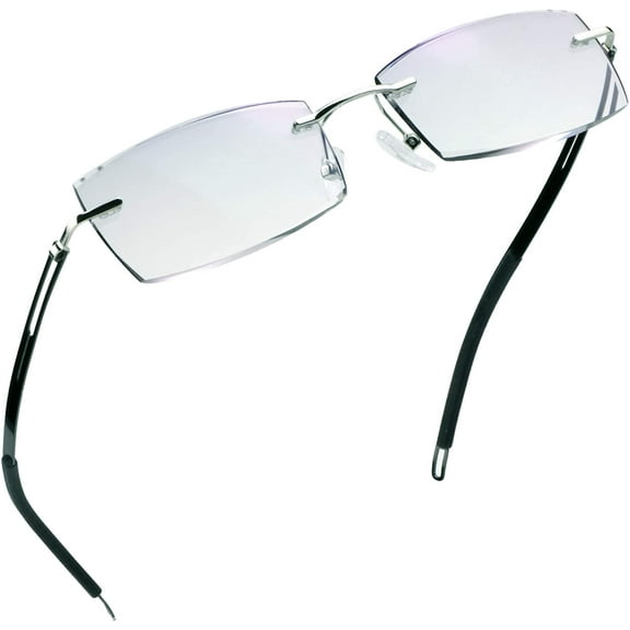 LifeArt Blue Light Blocking Glasses, Computer Reading Glasses, Anti Blue Rays, Reduce Eyestrain, Rimless Frame Tinted Lens with diamond, Stylish for Men and Wowen (No Magnification)