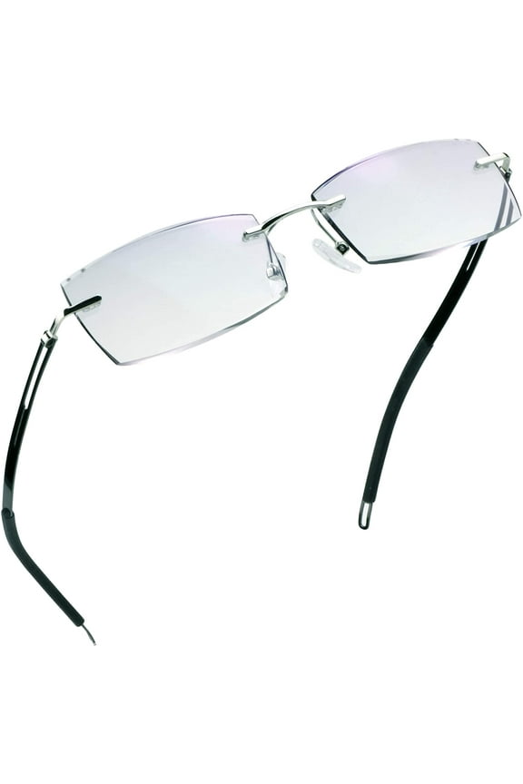 Blue Light Blocking Glasses, Computer Reading Glasses, Anti Blue Rays, Reduce Eyestrain, Rimless Frame Tinted Lens with diamond, Stylish for Men and Wowen (No Magnification)