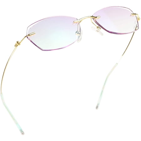 LifeArt Blue Light Blocking Glasses, Computer Reading Glasses, Anti Blue Rays, Reduce Eyestrain, Rimless Frame Tinted Lens with diamond, Stylish for Men and Wowen (No Magnification)