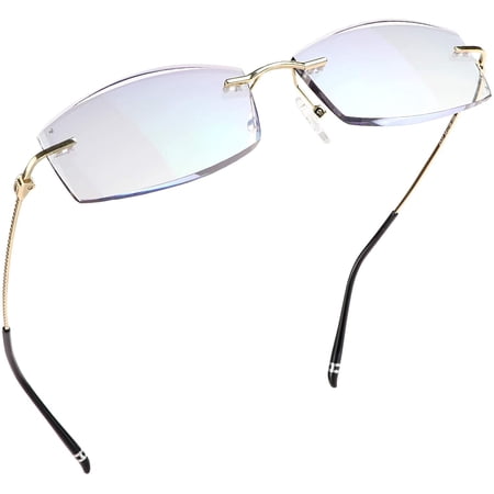 LifeArt Blue Light Blocking Glasses, Computer Reading Glasses, Anti Blue Rays, Reduce Eyestrain, Rimless Frame Tinted Lens with diamond, Stylish for Men and Wowen (+1.00 Magnification)