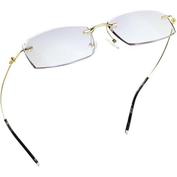 LifeArt Blue Light Blocking Glasses, Computer Reading Glasses, Anti Blue Rays, Reduce Eyestrain, Rimless Frame Tinted Lens with diamond, Stylish for Men and Wowen (+1.00 Magnification)