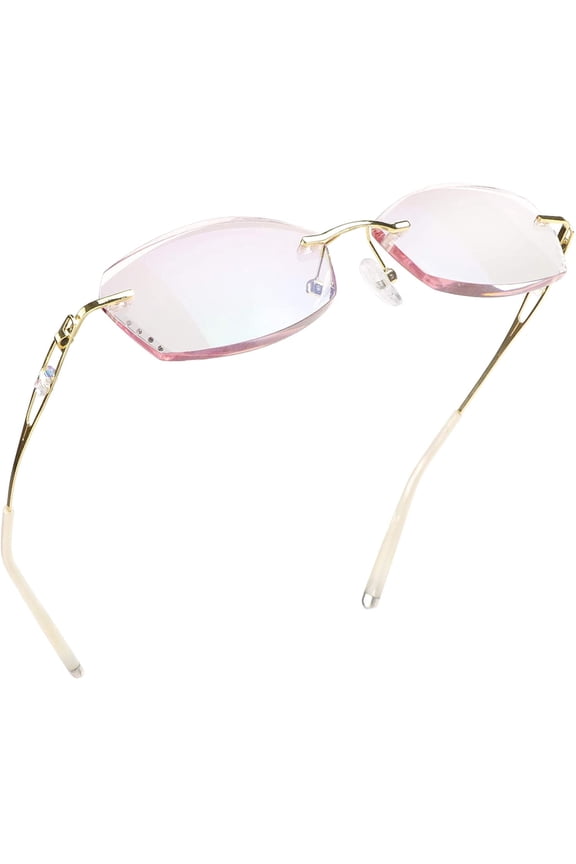 Blue Light Blocking Glasses, Computer Reading Glasses, Anti Blue Rays, Reduce Eyestrain, Rimless Frame Tinted Lens with diamond, Stylish for Men and Wowen (+2.00 Magnification)