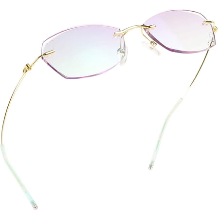 LifeArt Blue Light Blocking Glasses, Computer Reading Glasses, Anti Blue Rays, Reduce Eyestrain, Rimless Frame Tinted Lens with diamond, Stylish for Men and Wowen (+2.00 Magnification)