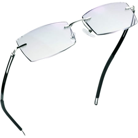 LifeArt Blue Light Blocking Glasses, Computer Reading Glasses, Anti Blue Rays, Reduce Eyestrain, Rimless Frame Tinted Lens with diamond, Stylish for Men and Wowen (+3.50 Magnification)