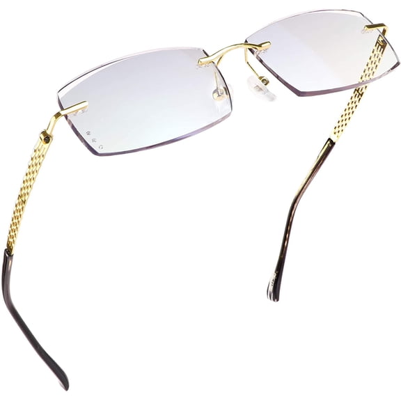 LifeArt Blue Light Blocking Glasses, Computer Reading Glasses, Anti Blue Rays, Reduce Eyestrain, Rimless Frame Tinted Lens with diamond, Stylish for Men and Wowen (+4.00 Magnification)