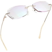 LifeArt Blue Light Blocking Glasses, Computer Reading Glasses, Anti Blue Rays, Reduce Eyestrain, Rimless Frame Tinted Lens with diamond, Stylish for Men and Wowen No Magnification