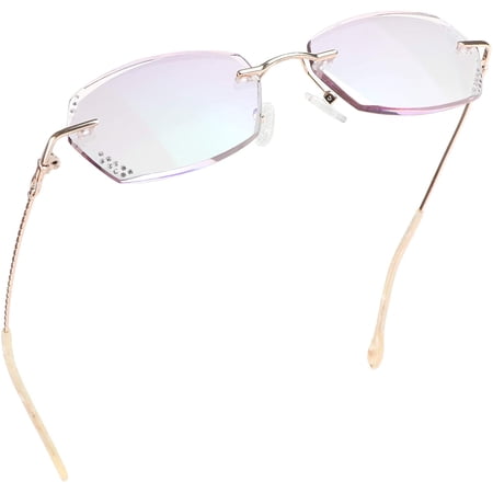 LifeArt Blue Light Blocking Glasses, Computer Reading Glasses, Anti Blue Rays, Reduce Eyestrain, Rimless Frame Tinted Lens with diamond, Stylish for Men and Wowen (No Magnification)