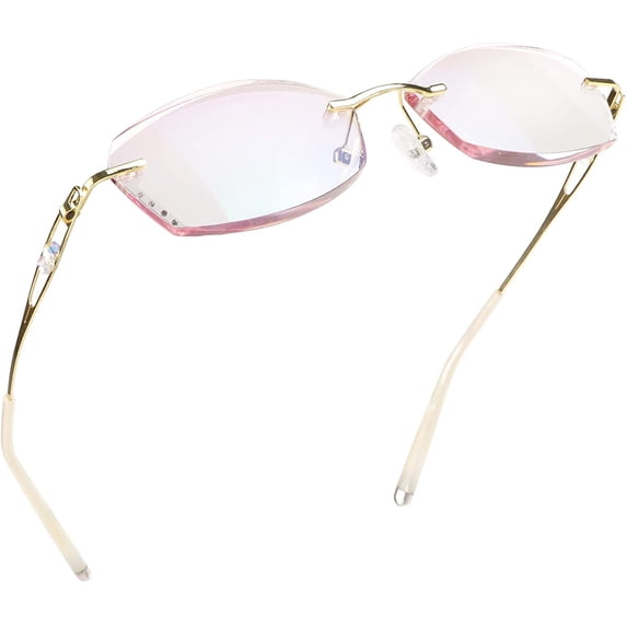 LifeArt Blue Light Blocking Glasses, Computer Reading Glasses, Anti Blue Rays, Reduce Eyestrain, Rimless Frame Tinted Lens with diamond, Stylish for Men and Wowen (No Magnification)
