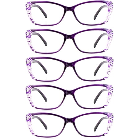LifeArt Blue Light Blocking Reading Glasses 5-Pack (Rectangular Frame, +1.50 Magnification)