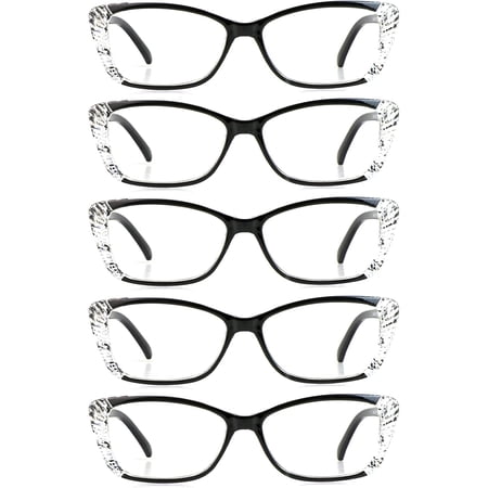 LifeArt Blue Light Blocking Reading Glasses 5-Pack (Rectangular Frame, +1.50 Magnification)