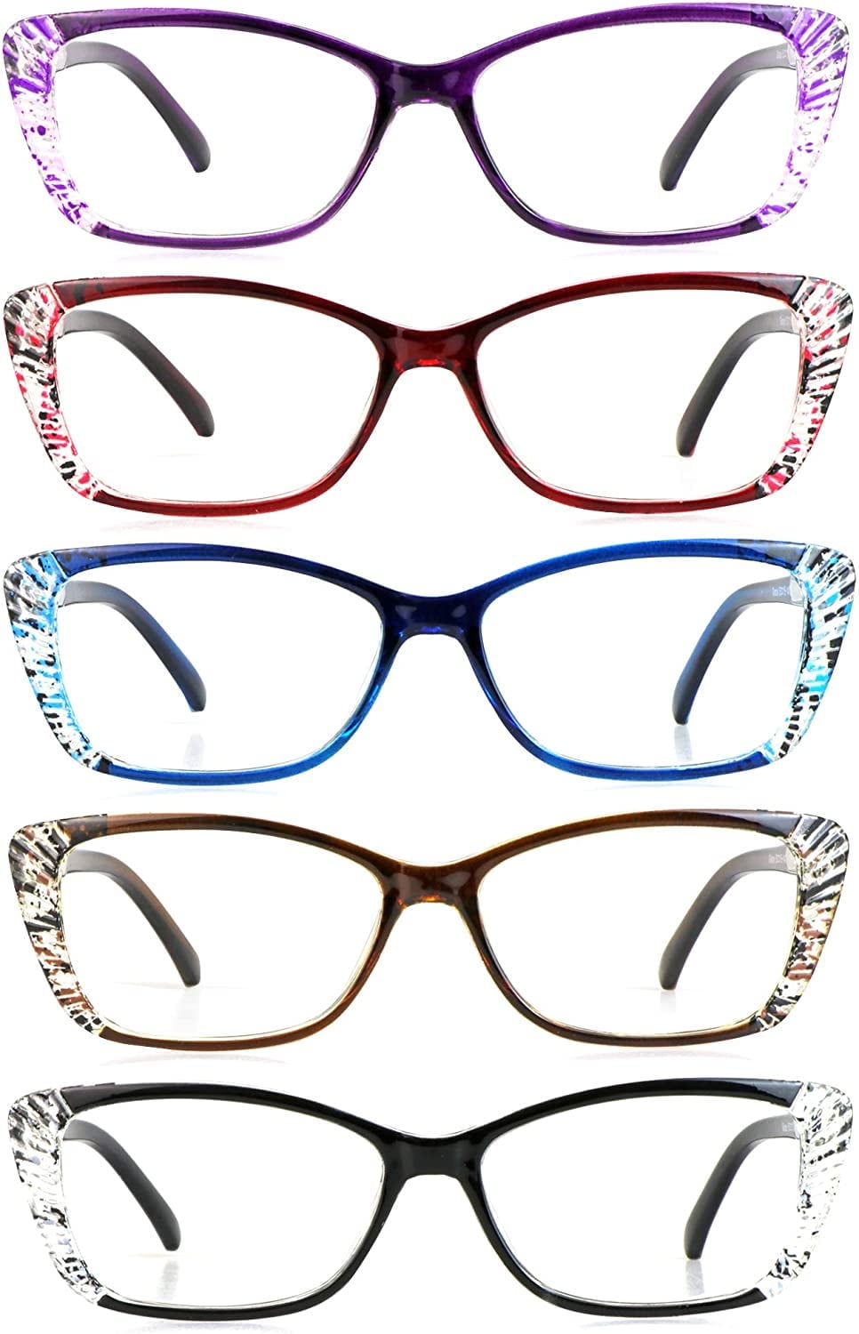 LifeArt Blue Light Blocking Reading Glasses 5-Pack (Rectangular Frame, +3.00 Magnification)
