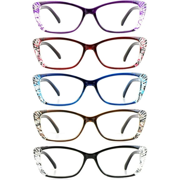 LifeArt Blue Light Blocking Reading Glasses 5-Pack (Rectangular Frame, +3.00 Magnification)