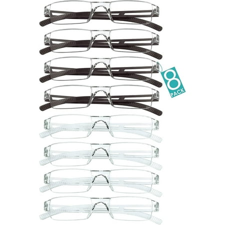 LifeArt Blue Light Blocking Reading Glasses 8-Pack (Rectangular Frame, +3.00 Magnification)