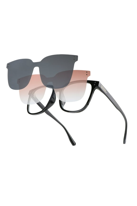 Magnetic Clip-On Retro Square Eyeglasses Lenses Polarized Anti-UV for Men and Women(Black)