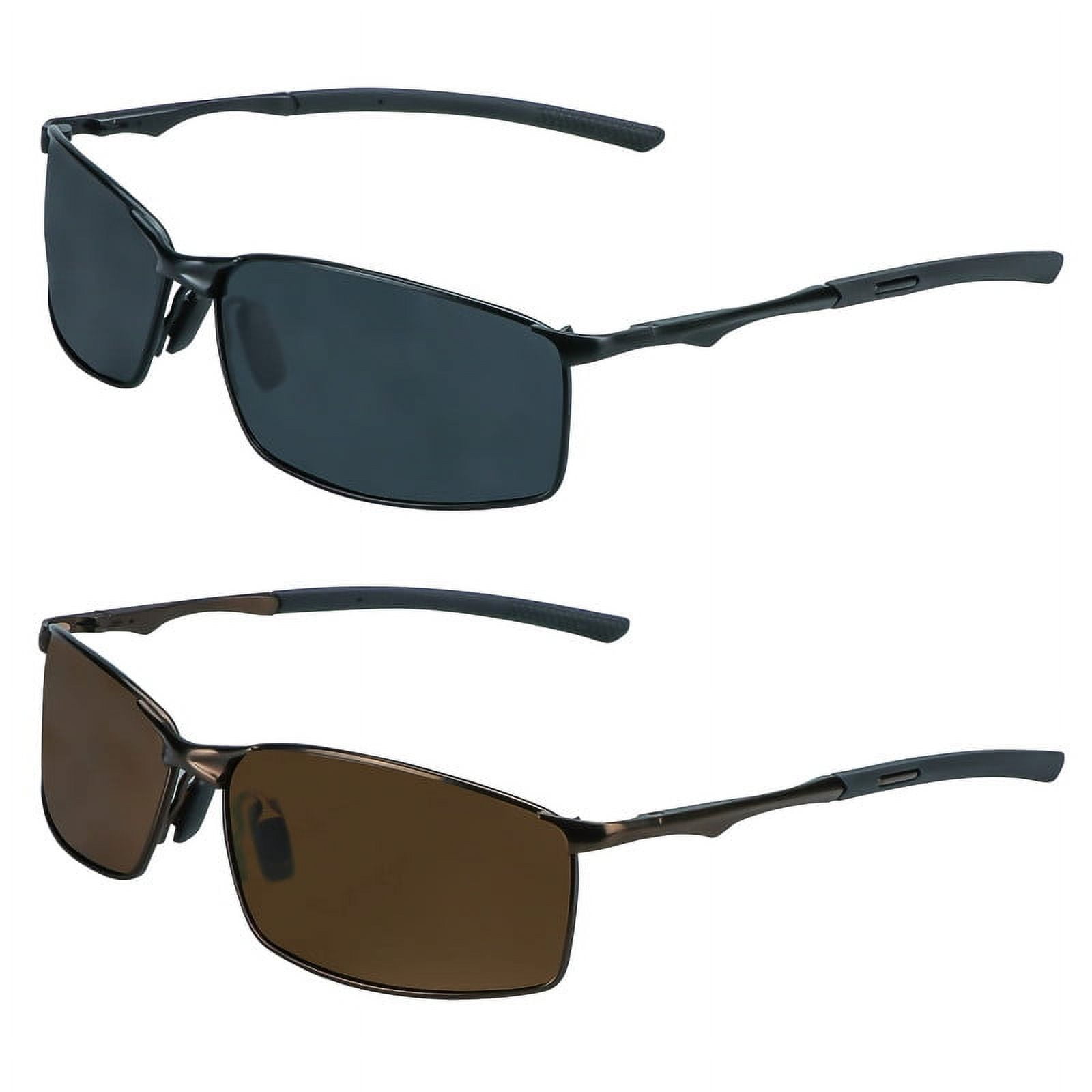 LifeArt Mens Polarized Sunglasses Ultralight Sports Fishing Driving Sunglasses for Men UV Protection Rectangle Metal Frame (Black+Brown)
