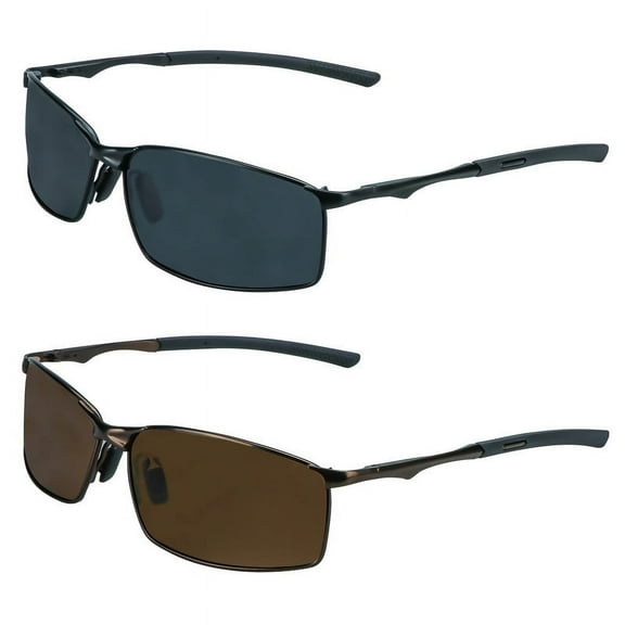 LifeArt Mens Polarized Sunglasses Ultralight Sports Fishing Driving Sunglasses for Men UV Protection Rectangle Metal Frame (Black+Brown)