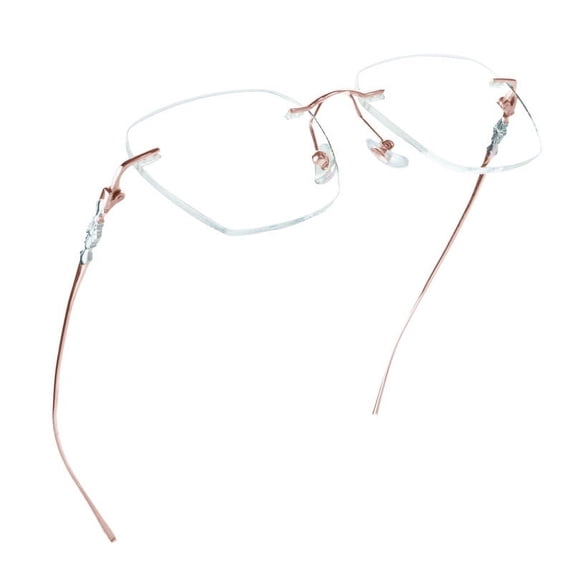 LifeArt Pure Titanium Frame Glasses/Blue Light Blocking Reading Glasses, Reduce Eyestrain, Stylish for Men and Women(Pink Gold,+3.00 Magnification)
