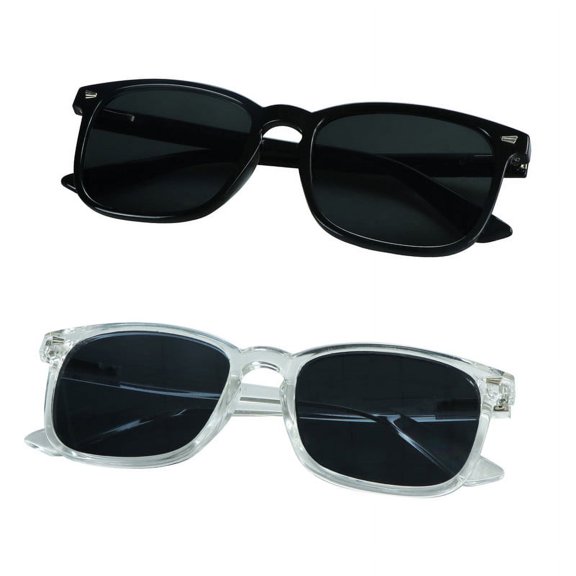 LifeArt Vintage Round Polarized Sunglasses for Men and Women Gradient Gray Lens UV400 Protection Outdoor Shades with Black+Clear Frame 2 Pack