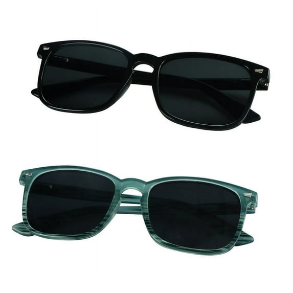 LifeArt Vintage Round Sunglasses for Men and Women Gradient Gray Lens UV400 Protection Outdoor Shades with Black+Stripe blue +2.50 Magnification Frame 2 Pack