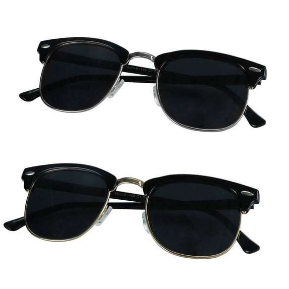 LifeArt Vintage Round Sunglasses for Men and Women Gradient Gray Lens UV400 Protection Outdoor Shades with Black gold+Black silver +2.75 Magnification Frame 2 Pack