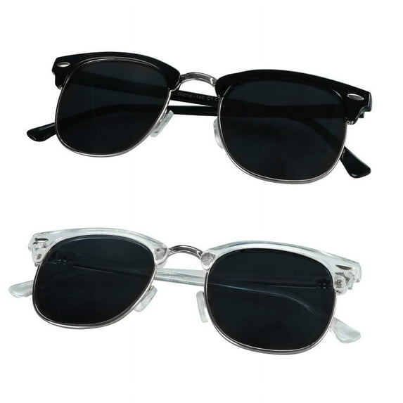 LifeArt Vintage Round Sunglasses for Men and Women Gradient Gray Lens UV400 Protection Outdoor Shades with Black silver+Clear silver +2.25 Magnification Frame 2 Pack