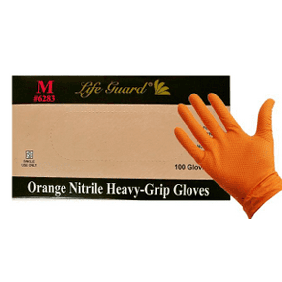 LifeGuard Orange Nitrile 8 mil Heavy Grip Industrial Gloves - Latex Free & Powder Free - 100/BX - 10BX/CS - Case of 1000 Gloves