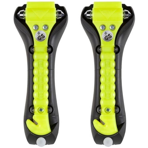 Lifehammer Brand Car Safety Hammer, the Original Emergency Auto Escape and Rescue Tool with Seatbelt Cutter, Made in the Netherlands, Glow Yellow (Pack of 2)