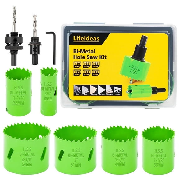 LifeIdeas Bi-Metal Hole Saw Kit, Hole Saw Blades 3/4" to 2-1/8" (19-54mm) for Soft Wood, Plywood, Drywall, PVC