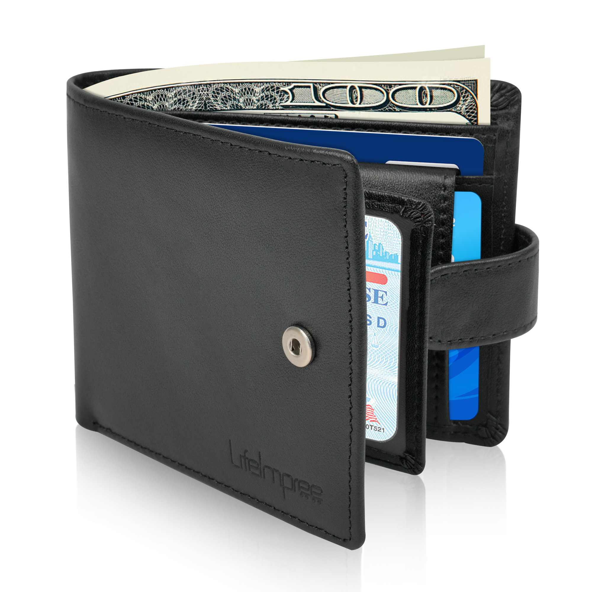 Alpine Swiss Mens Leather RFID Bifold Wallet 2 ID Windows Divided Bill