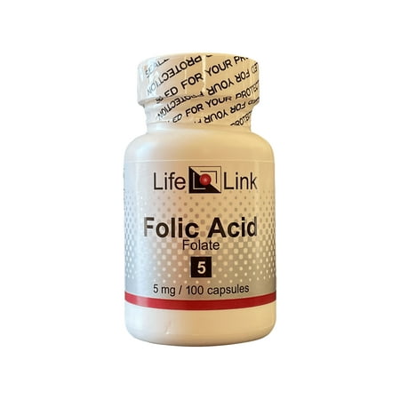 LifeLink's Folic Acid | 5 mg x 100 Capsules | Prenatal Health Support, Essential for Mom & Baby, Supports Cardiovascular Health, Encourages Growth | Gluten Free & Non-GMO | Made in the USA