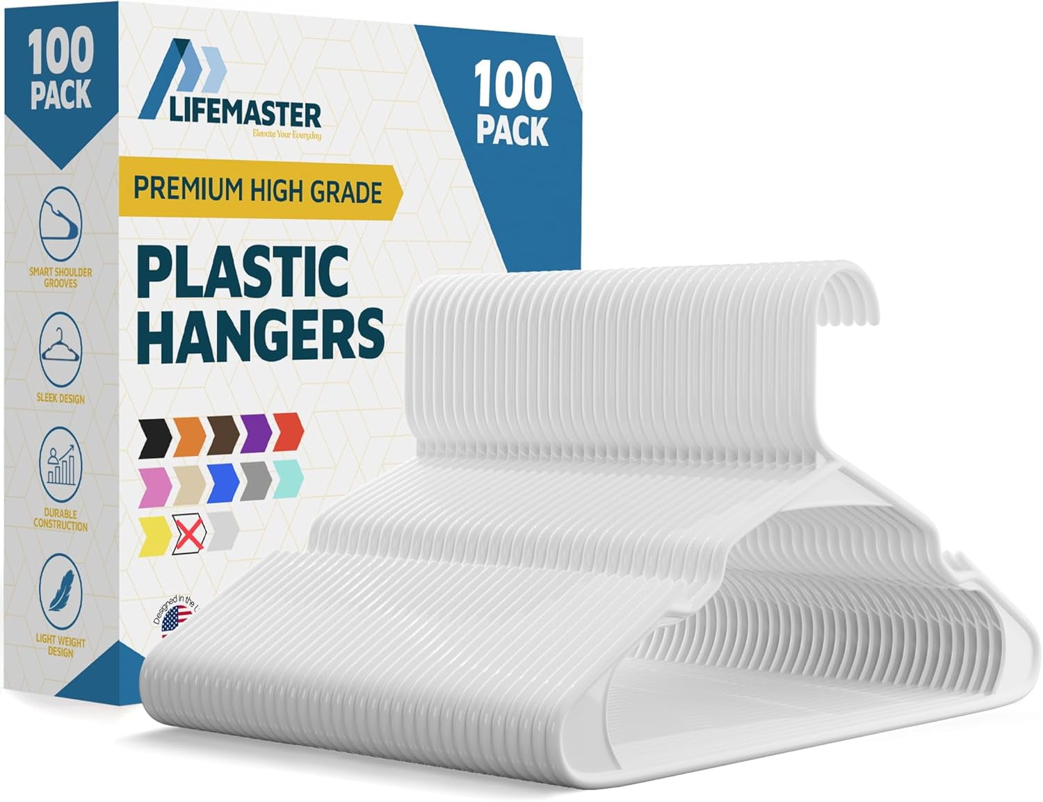 Plastic Clothes Hanger Set - 100 Pieces Versatile, Lightweight, Space-Saving, Non-Slip, Slim Designed, Dry and Wet Clothes Hanger Set - White