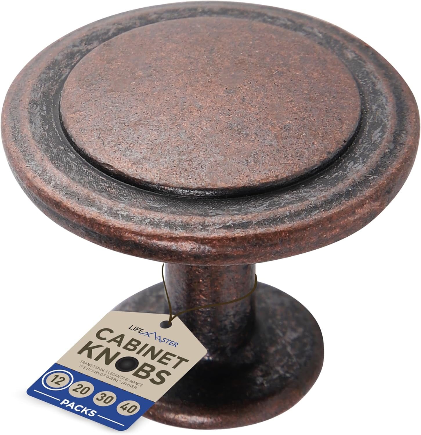 LifeMaster 12pcs 1-1/4 inch Kitchen Cabinet Knobs - Rust-Proof Oil Rubbed Bronze Finish, Modern Zinc Alloy Drawer Pulls, Strong and Stylish Handles with Screws