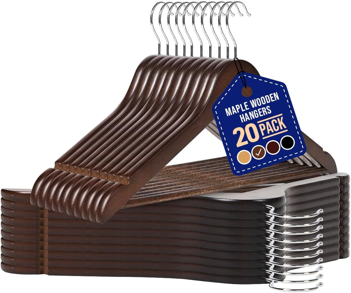 Vintage Dark Brown Wooden Suit Hangers with 360° Swivel Hook