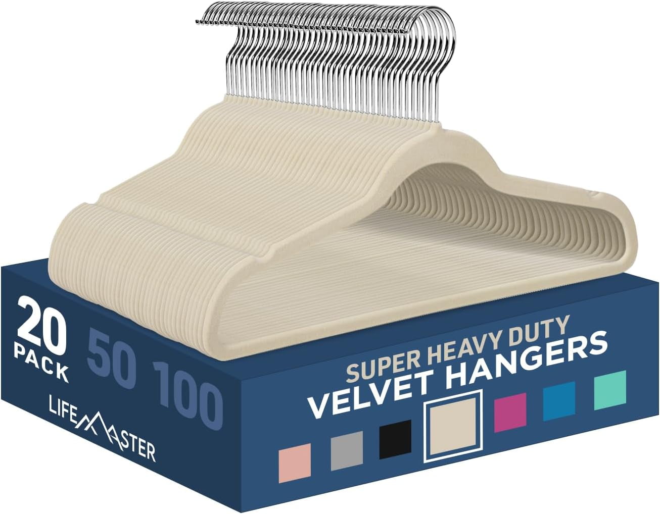 Ivory Velvet Non-Slip Heavy Duty Hangers with Swivel Hook, 20-Pack