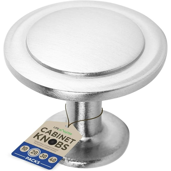 LifeMaster 20pcs 1-1/4" Kitchen Cabinet Knobs - Rust-Proof, Brushed Nickel Finish, Modern Design, Strong Zinc Alloy