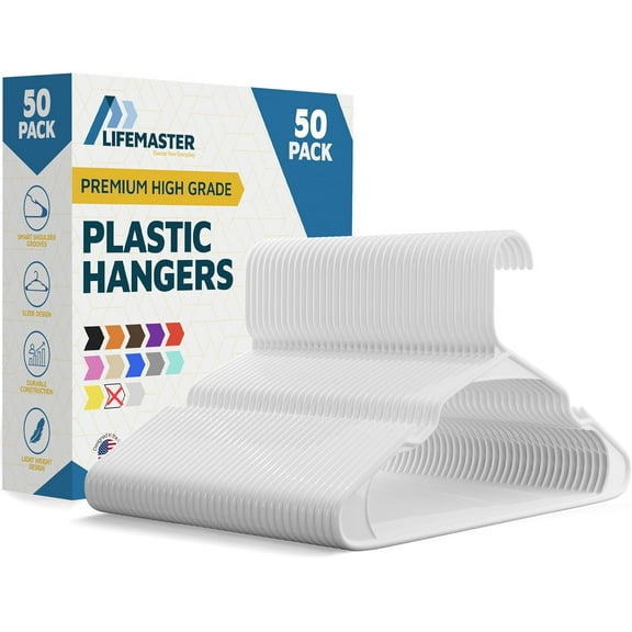 Plastic Clothes Hanger Set - 50 Pieces Versatile, Lightweight, Space-Saving, Non-Slip, Slim Designed, Dry and Wet Clothes Hanger Set - White