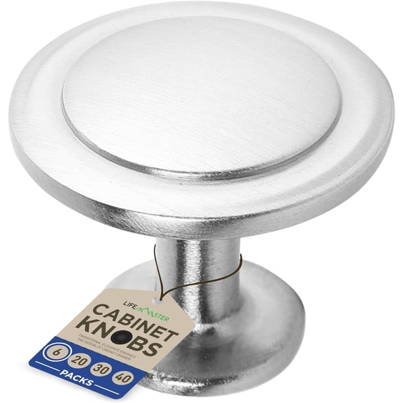 LifeMaster 6pcs 1-1/4" Kitchen Cabinet Knobs - Rust-Proof, Brushed Nickel Finish, Modern Design, Strong Zinc Alloy