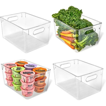 LifeMaster Pack of 4 Large Fridge Organizer PET Clear Bins - Maximize Storage Space, Easy to Clean, Portable & Stackable - Ideal for Fridge, Kitchen Cabinet, Pantry & Countertops - 11" x 8" x 6