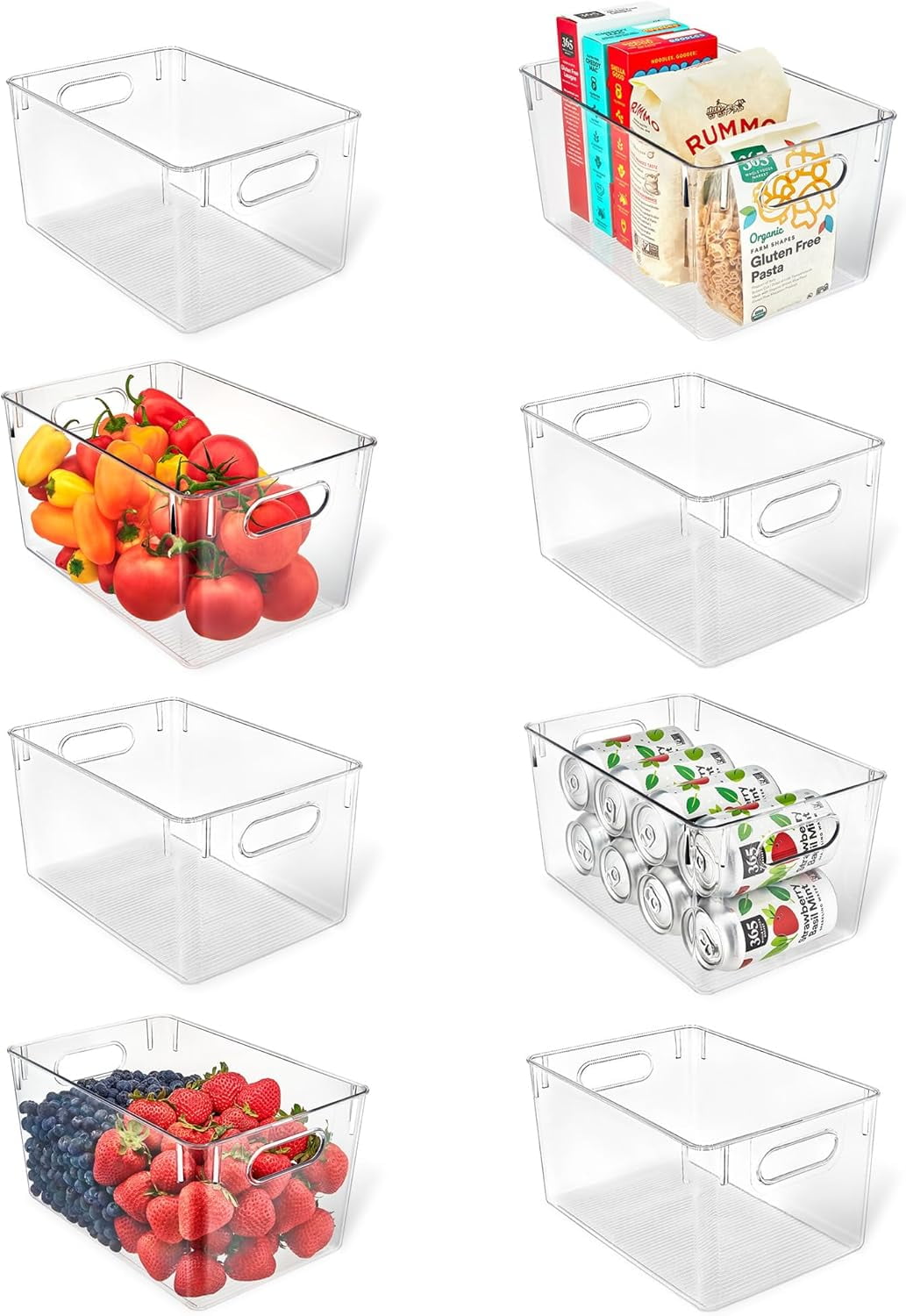 LifeMaster Pack of 8 Large Fridge Organizer PET Clear Bins - Maximize Storage Space, Easy to Clean, Portable & Stackable - Ideal for Fridge, Kitchen Cabinet, Pantry & Countertops - 11" x 8" x 6