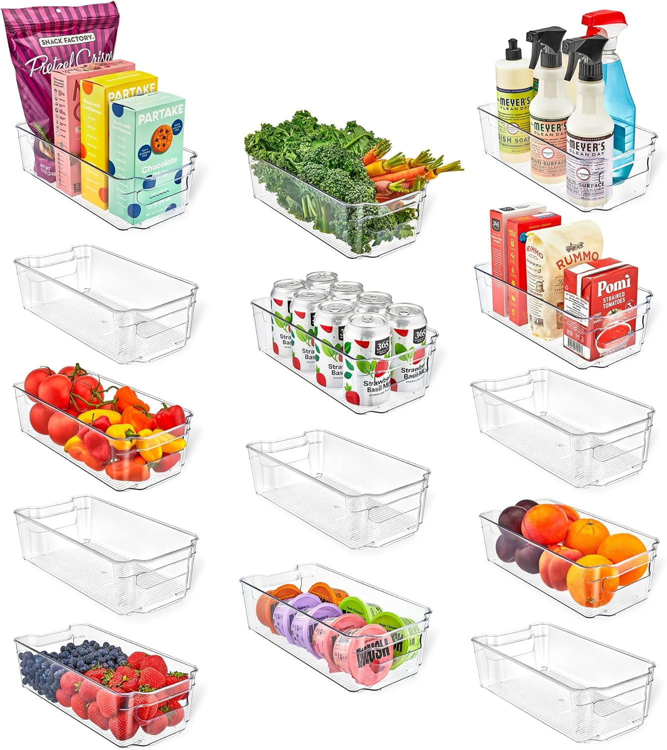 LifeMaster Stackable Fridge Organizer PET Clear Bins - Pack of 14 | Maximize Storage Space, Easy to Clean, Versatile for Fridge, Cabinet, Pantry, Countertops | Durable PET Plastic