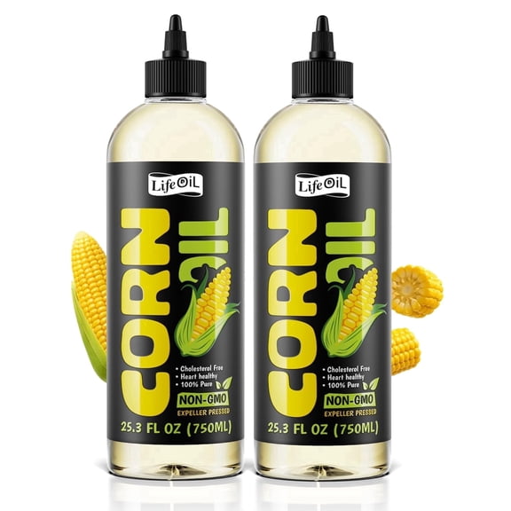 LifeOiL Corn Cooking Oil, Non-GMO, Expeller-Pressed, 25.3 fl oz, 2 Pack
