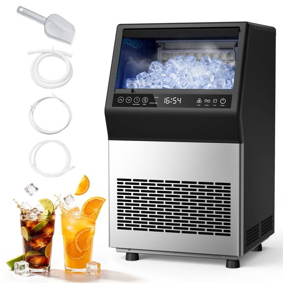 LifePlus 100Lbs/24H Commercial Cube Ice Maker, Freestanding Stainless Steel Self-Cleaning Ice Machine for Home Kitchen Bar Restaurant