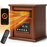 LifePlus 1500W Infrared Space Heater with WiFi & Remote Control, Portable Electric Quartz Heater for Home - Wood Grain Design, Energy Efficient Indoor Heater for Bedroom/Office