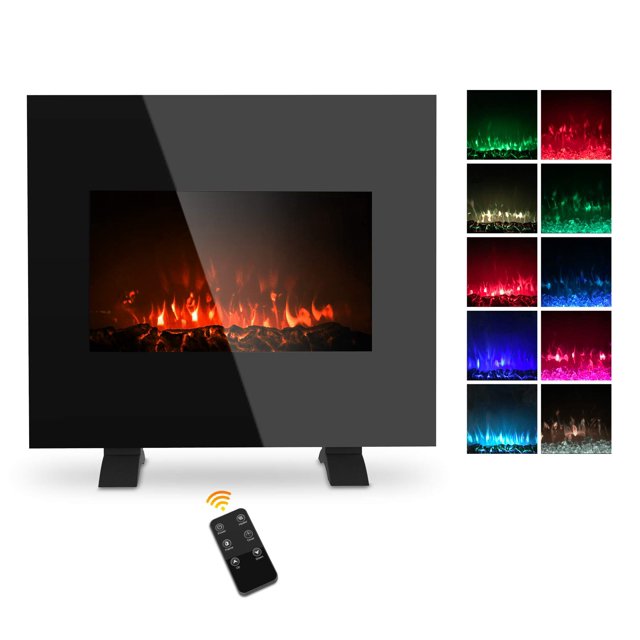 LifePlus 26" 1500W Freestanding/ WallMounted Electric Fireplace Heater w/10 Colorful Adjustment