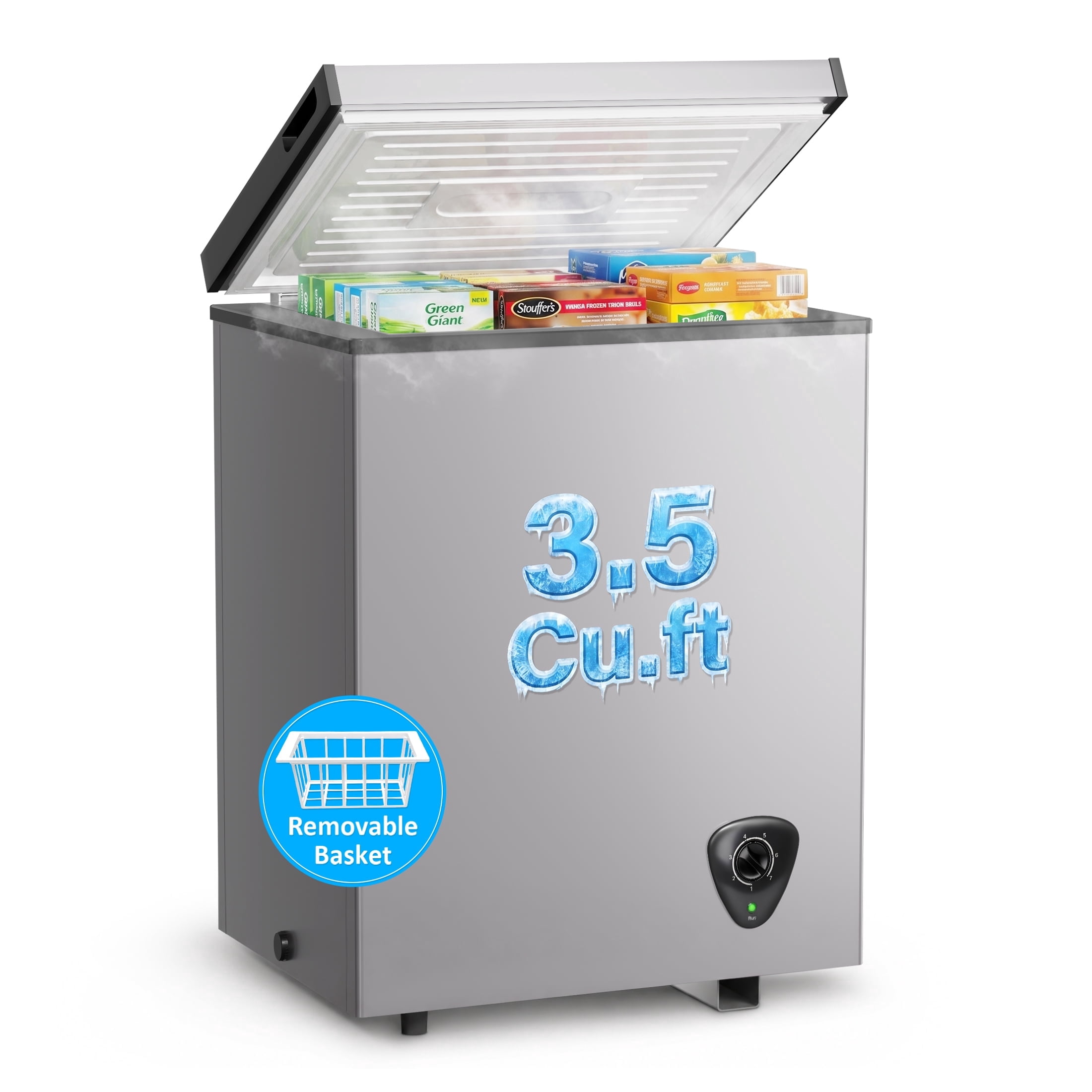 LifePlus 3.5 Cu ft Chest Freezer, Top Open Door Small Deep Freezer with Removable Basket, Adjustable Temp, Fast Cooling, Energy Saving, Low Noise for Home Garage RV, Gray