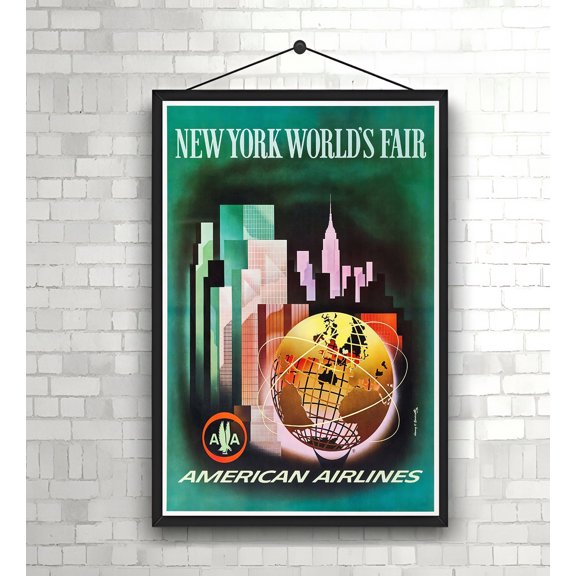 LifePlus American Airlines - New York World's Fair 1964 - Vintage Airline Travel Poster High Quality Print Photo Wall Art poster
